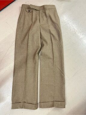 High-Rise Wide Leg Plaid Trousers in Tan and Brown